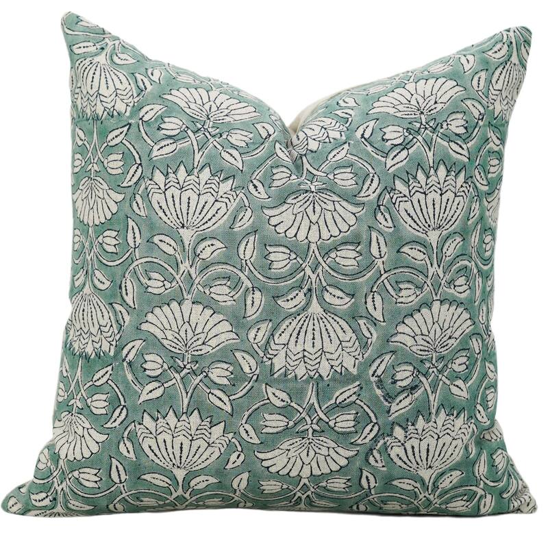 Linen Farmhouse Block print pillow Cover Ulta kamal - Pillow Covers - 14" x 36"