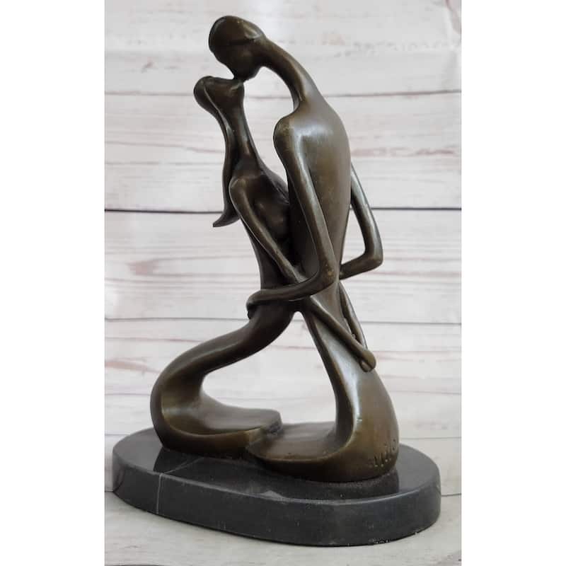 Signed Modern Art Abstract Two Lovebirds Sharing A Moment Bronze Sculpture Gift