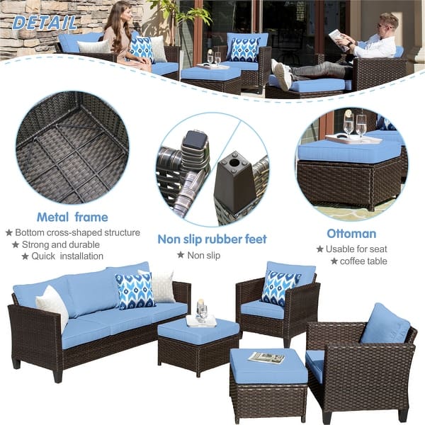 Shop Ovios 5 Piece Outdoor High Back Wicker Sectional Set Overstock 30892670
