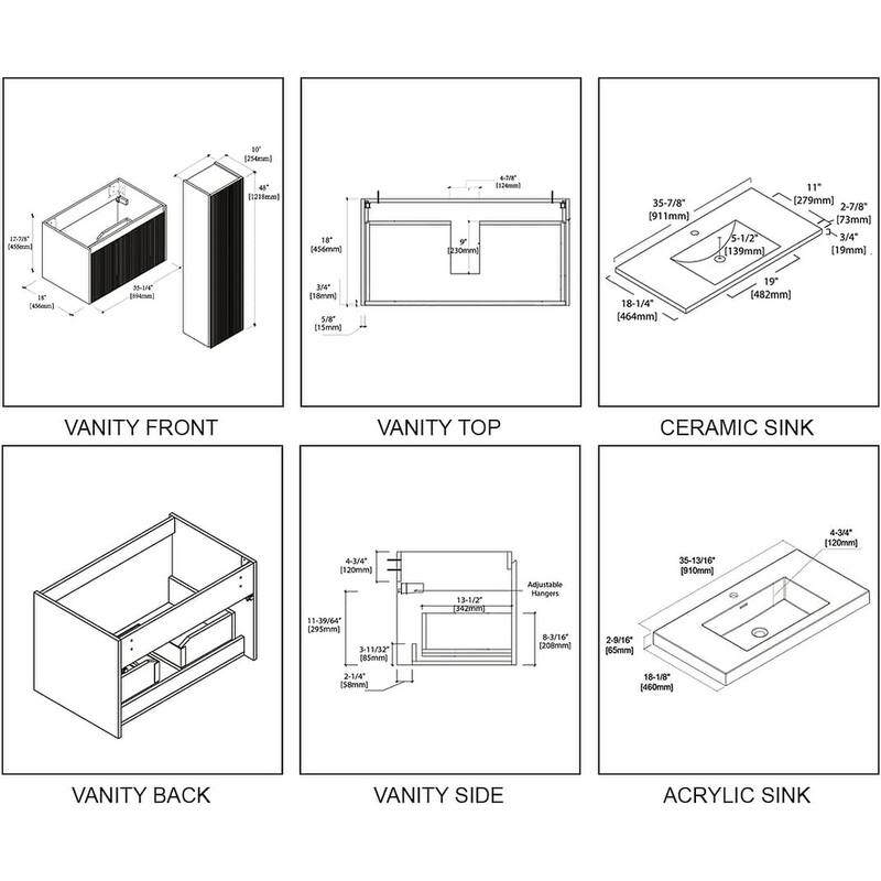 Blossom Positano 36" Floating Vanity with Sink & Side Cabinet