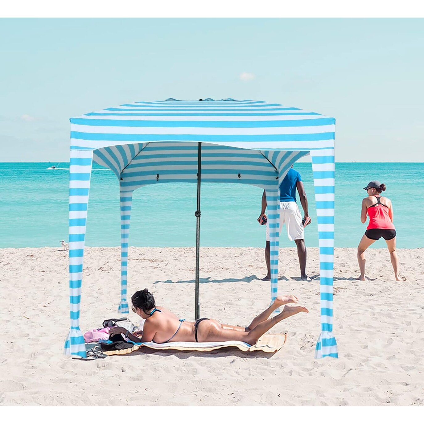 Beach Tent Beach Canopy Beach Cabana with One Side Detachable Cover Large Space Beach Lake Outdoor Camping Beach Umbrella