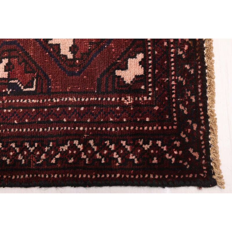 ECARPETGALLERY Hand-knotted Baluch Dark Brown Wool Rug - 3'5 x 7'10