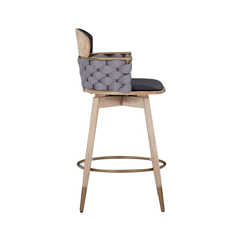 Art Leon Retro Woven and Wood Counter Height Barstool