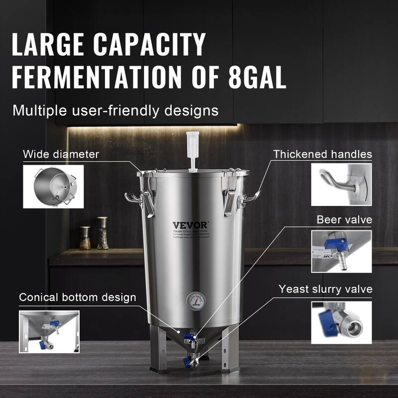 VEVOR 304 Stainless Steel Kettle Beer Brew Fermentor Brew Bucket Fermentor for Brewing