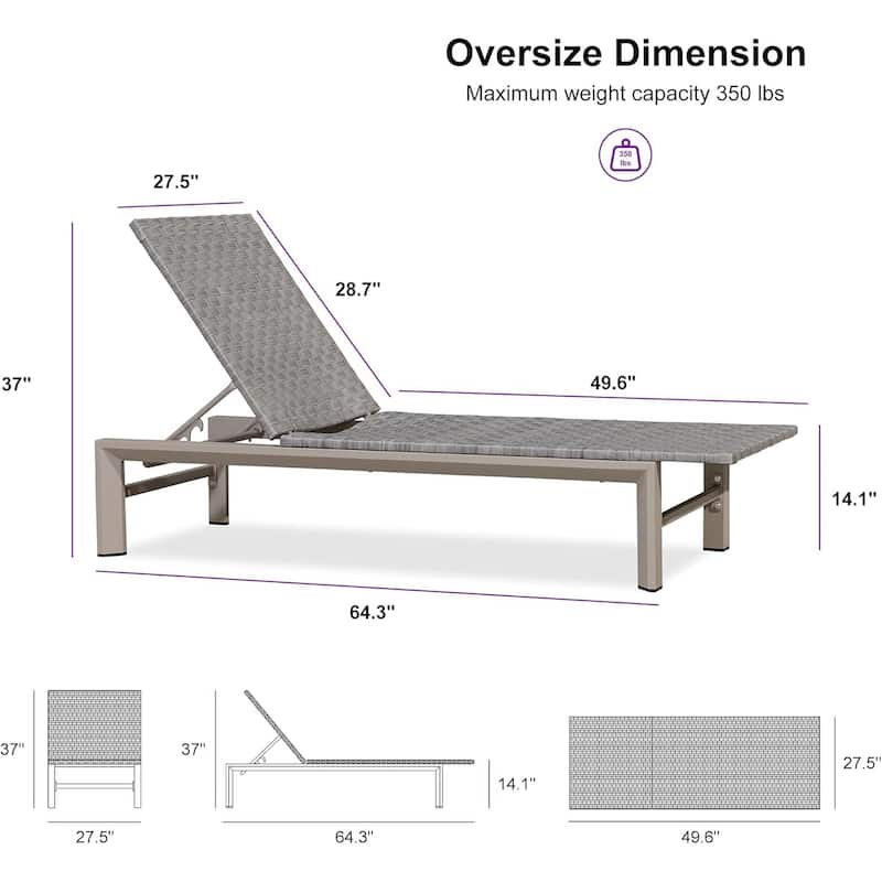 PURPLE LEAF Patio Chaise Lounge Rattan Chair Outdoor Pool Adjustable Recliner Wicker Lounger
