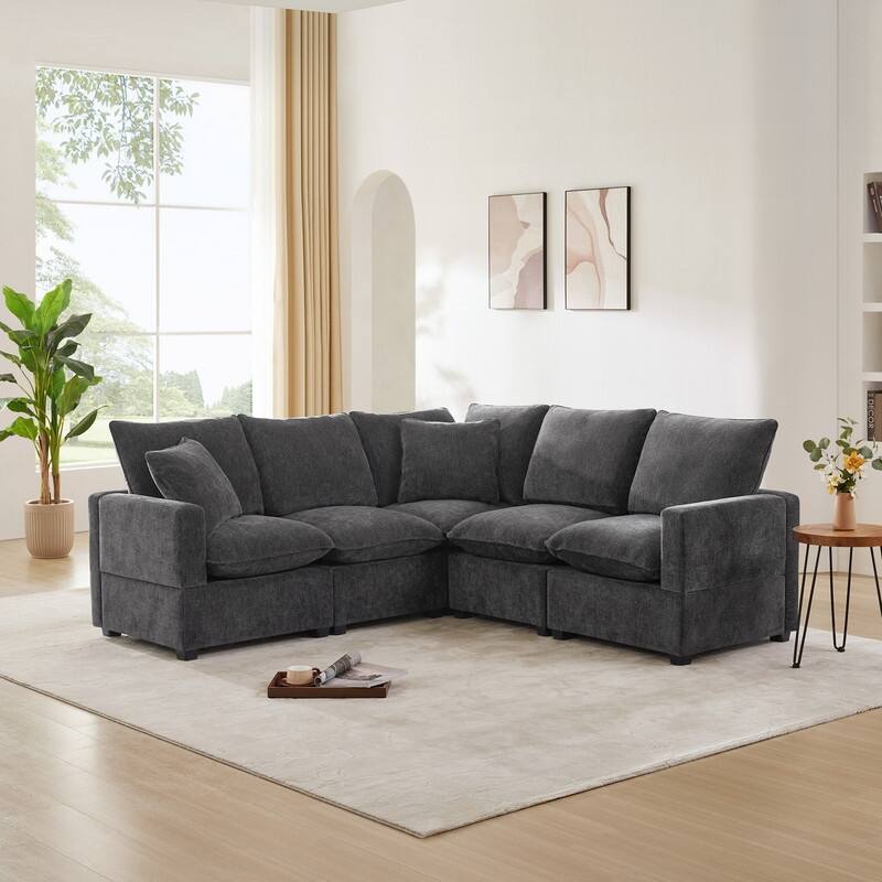 Modern Chenille Multi-Seat Sectional Sofa - 5 Seat - Black