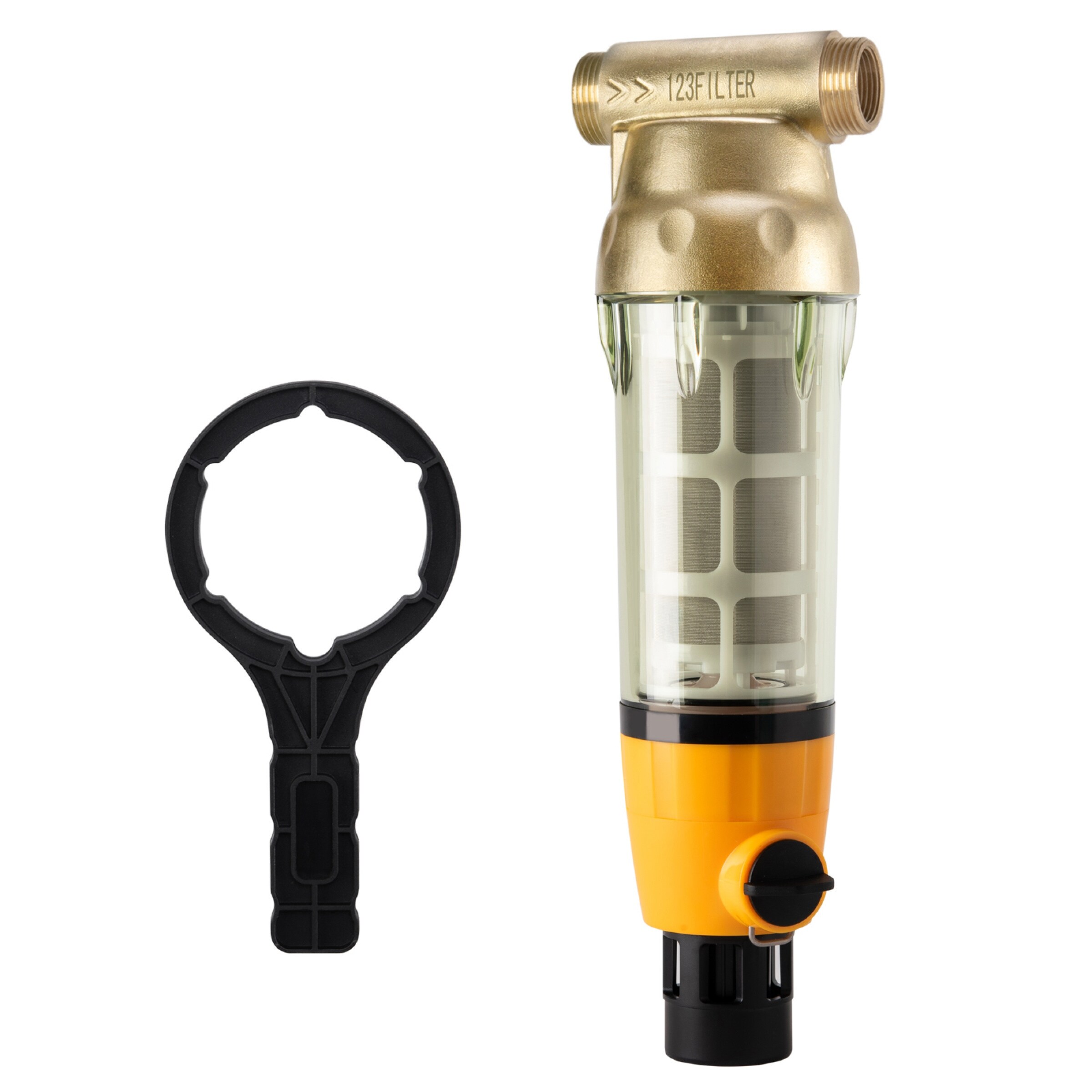 thumbnail image 2 of SimPure Whole House Spin Down Sediment Water Filter – Reusable 40/200 Micron – Gold 2 of 4