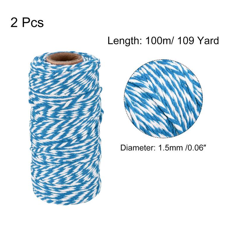 2x Twine Packing String Wrapping Cotton Twine Rope 100M for Christmas - Blue,White