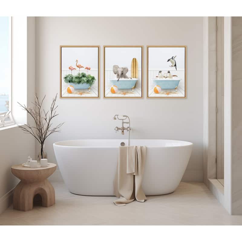 Kate and Laurel Sylvie Flamingo Bath Framed Canvas by Amy Peterson