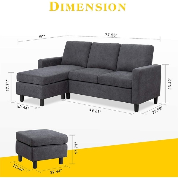 Futzca Convertible Sectional Sofa Couch with Reversible Chaise, Modern Linen Fabric L-Shaped Couch for Small Space
