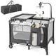 preview thumbnail 11 of 18, Gymax Portable Baby Playard Nursery Center Crib Bassinet w/ Hanging Light Grey