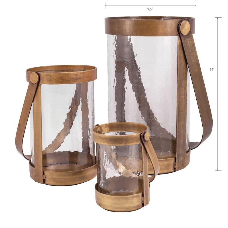 Atlas Tonal Set of 3 Pillar Candle Holder - Antique Brass - 14 inch H