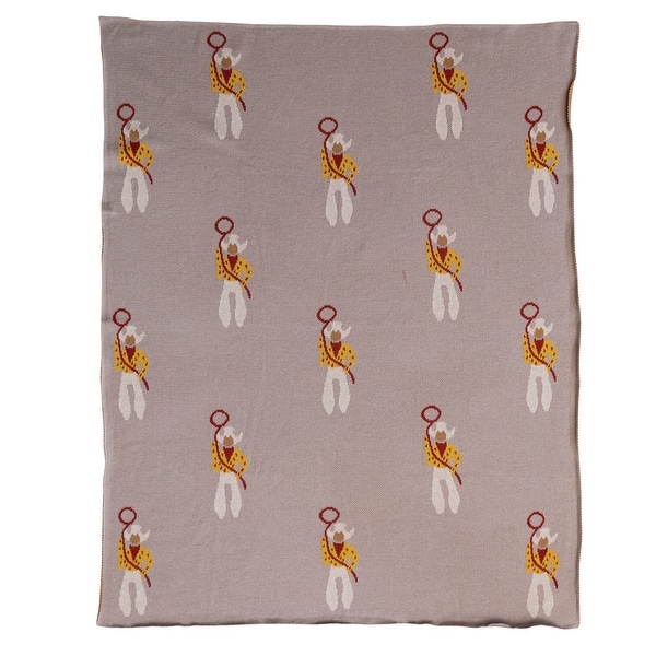 slide 2 of 3, Cotton Knit Baby Blanket with Cowboy Print - 40.0"L x 32.0"W x 0.3"H