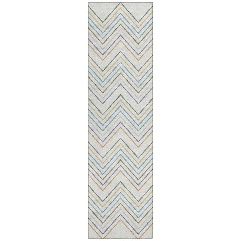 Machine Washable Indoor/ Outdoor Modern Chevron Chantille Rug