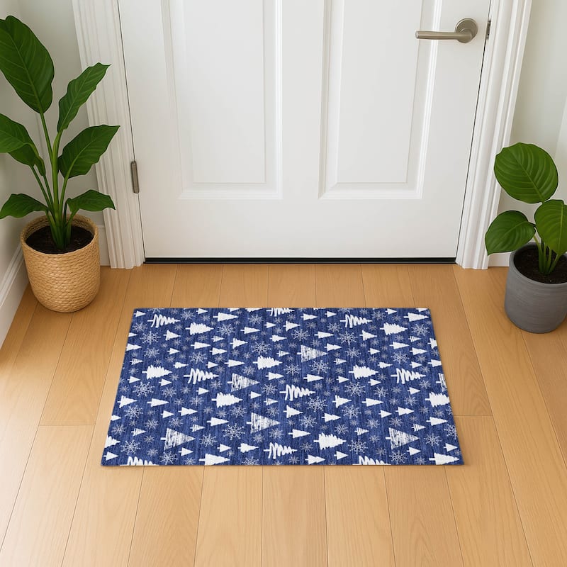 Premium Washable Super Soft Christmas Tree Mayfield Rug - Navy - 1'8" x 2'6"