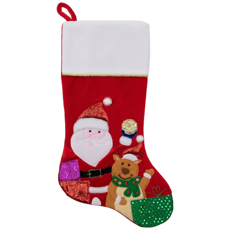 20.5" Red White Glittered Santa Claus Reindeer Christmas Stocking