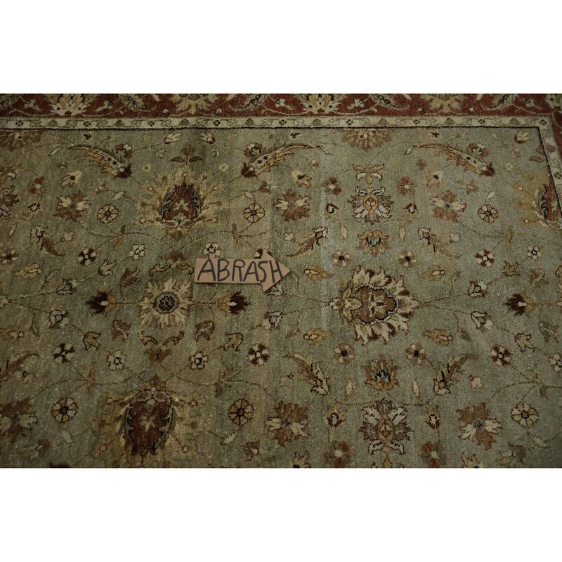 Hand Knotted Oriental 100% Wool Carpet Transitional Floral Green Oushak Area Rug - 8' 0'' X 5' 1''