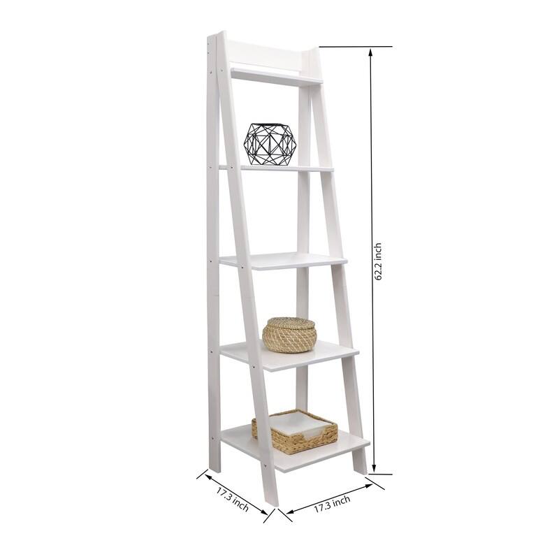 Adeptus Solid Wood 5 Shelf Ladder Bookshelf Solid White