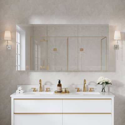 Recessed or Surface Wall Mount Bathroom Medicine Cabinet With Adjustable Glass Shelves