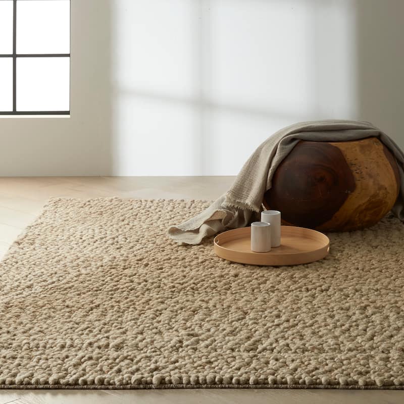 Calvin Klein Riverstone Modern Textured Loop Solid Wool Area Rug - 2' x 3' - Mocha - Rectangle