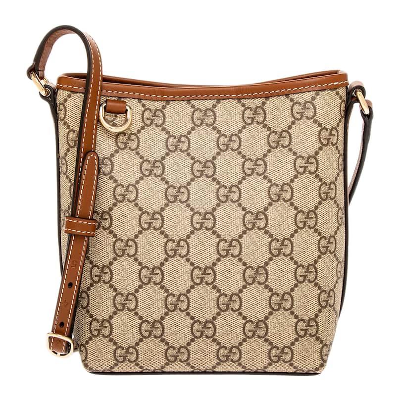 Gucci GG Emblem Nano Bucket Bag - Beige and Dark Brown with Brown