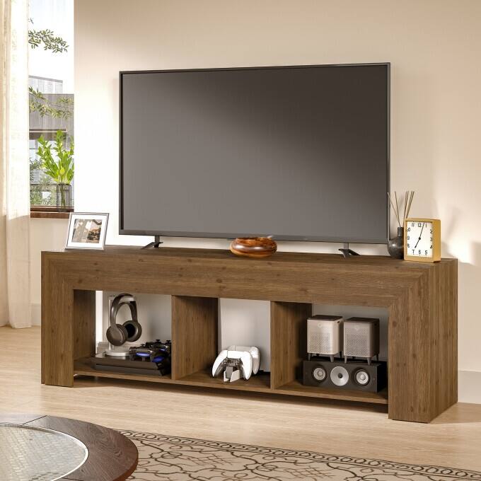 63-Inch Solid Wood TV Stand, Entertainment Center with Storage Shelf