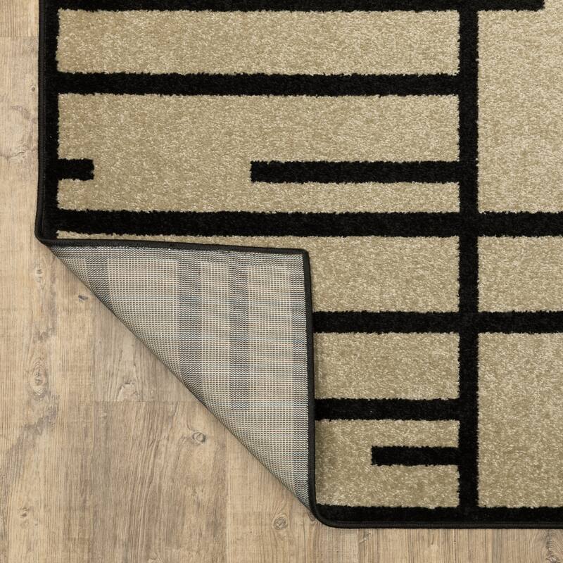 Quartz Geo Blocks and Line Beige/ Black Area Rug