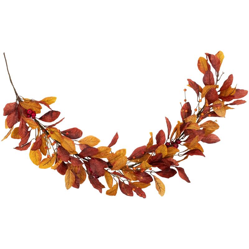 5'x8" Berries Orange Red Leaves Artificial Fall Harvest Garl, Unlit