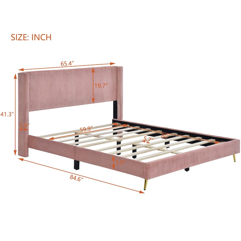 Corduroy Platform Bed with Metal Legs