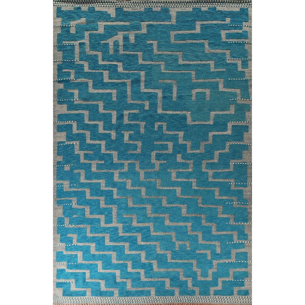 Blue Gray Abstract Moroccan Large Modern Rug Hand-Knotted Wool Carpet - 12'0"x 16'0"