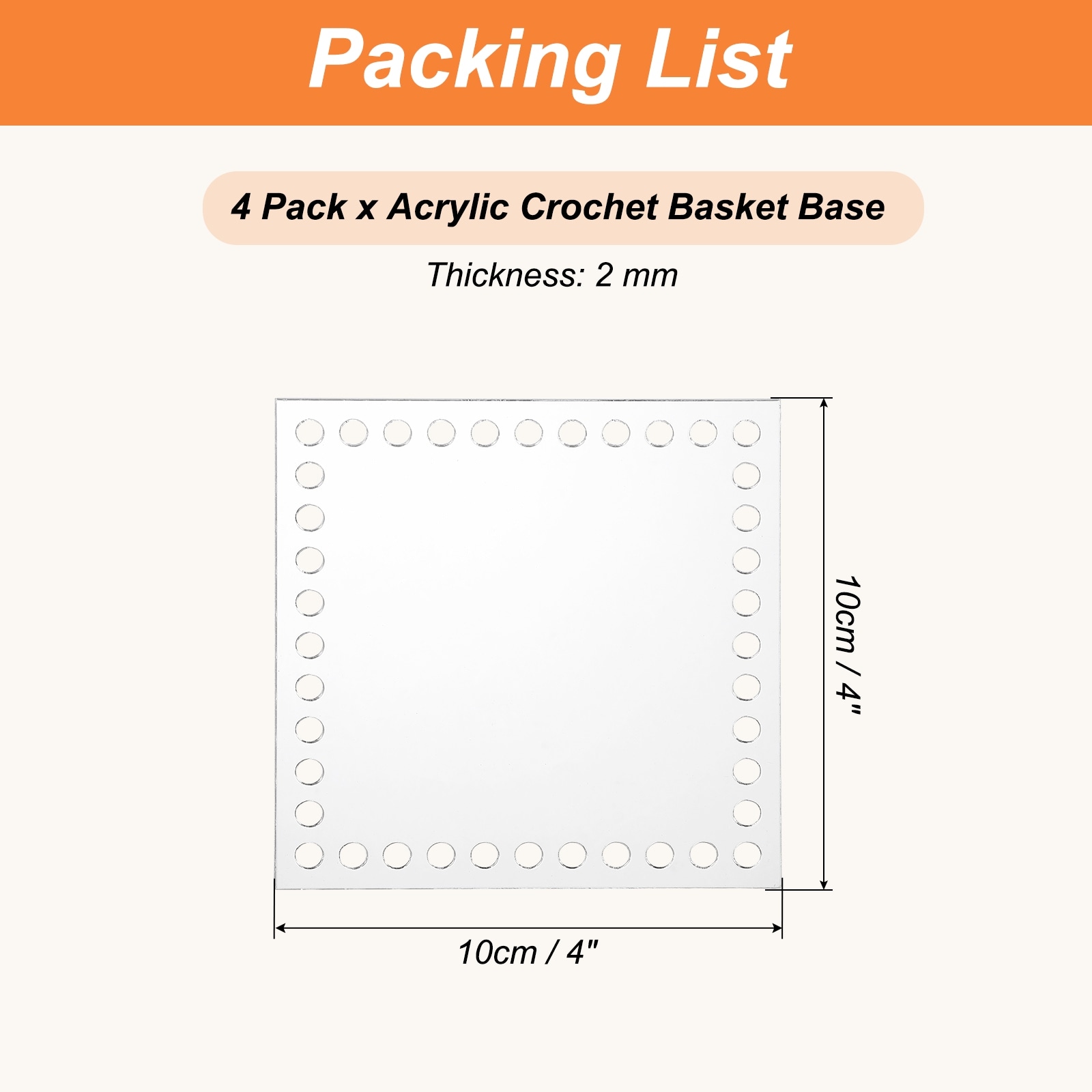 Crochet Basket Bottoms Square Acrylic Base for Crochet - Transparent