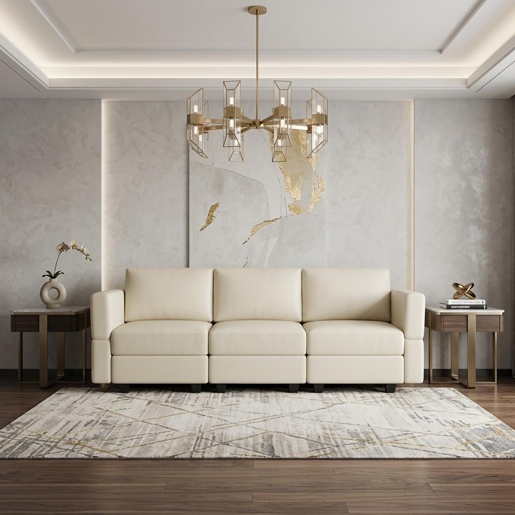 HomeRoots 79" Beige Faux Leather Modular Sofa And Storage