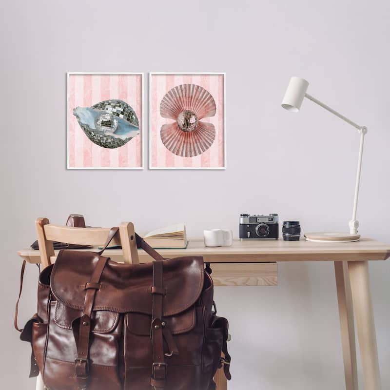 Stupell Pastel Disco Ball Sea Life Framed Giclee Art Design By Lil' Rue (Set of 2)
