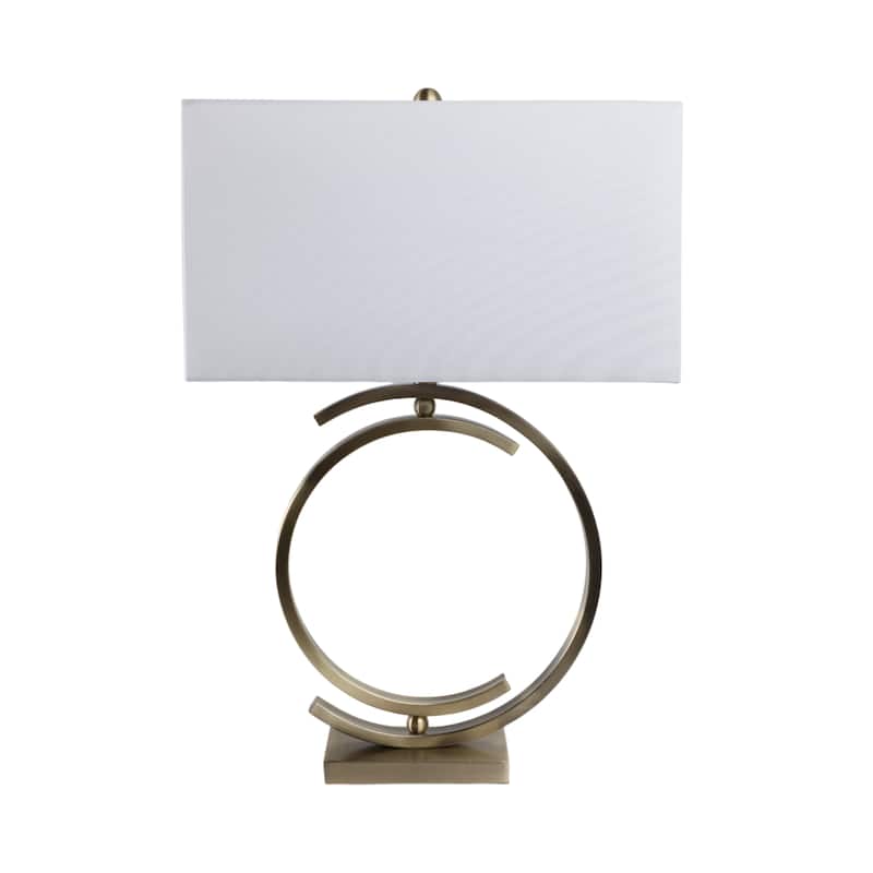 Metal Table Lamp Circular Open Rectangle Fabric Shade - 30" Brown - 11" x 20" x 30"