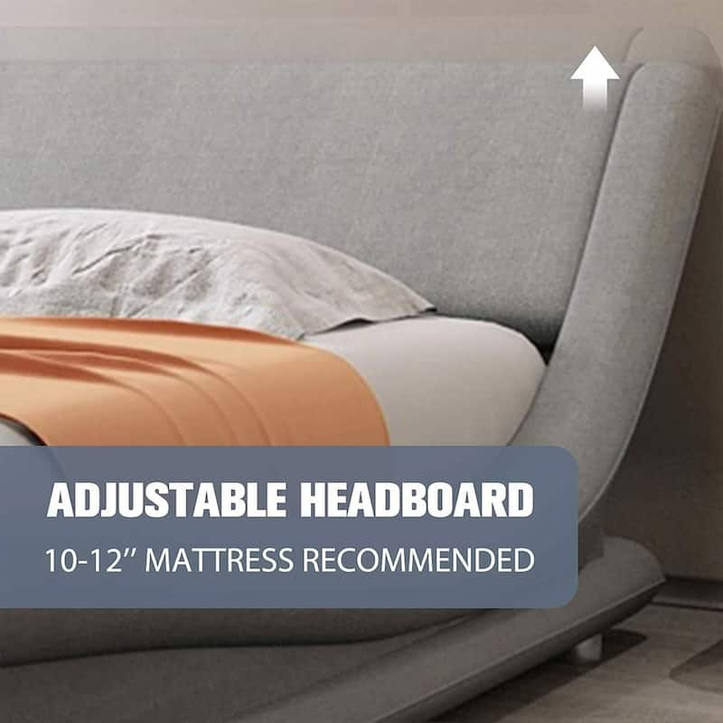 King Size Bed Frame with Curved Adjustable Headboard, Grey