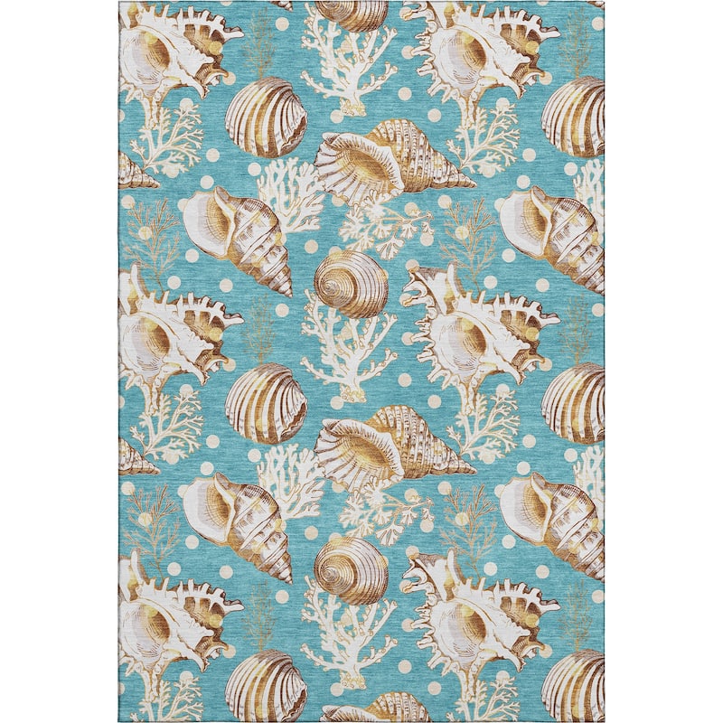 Premium Washable Super Soft Coastal Seashells Mayfield Rug