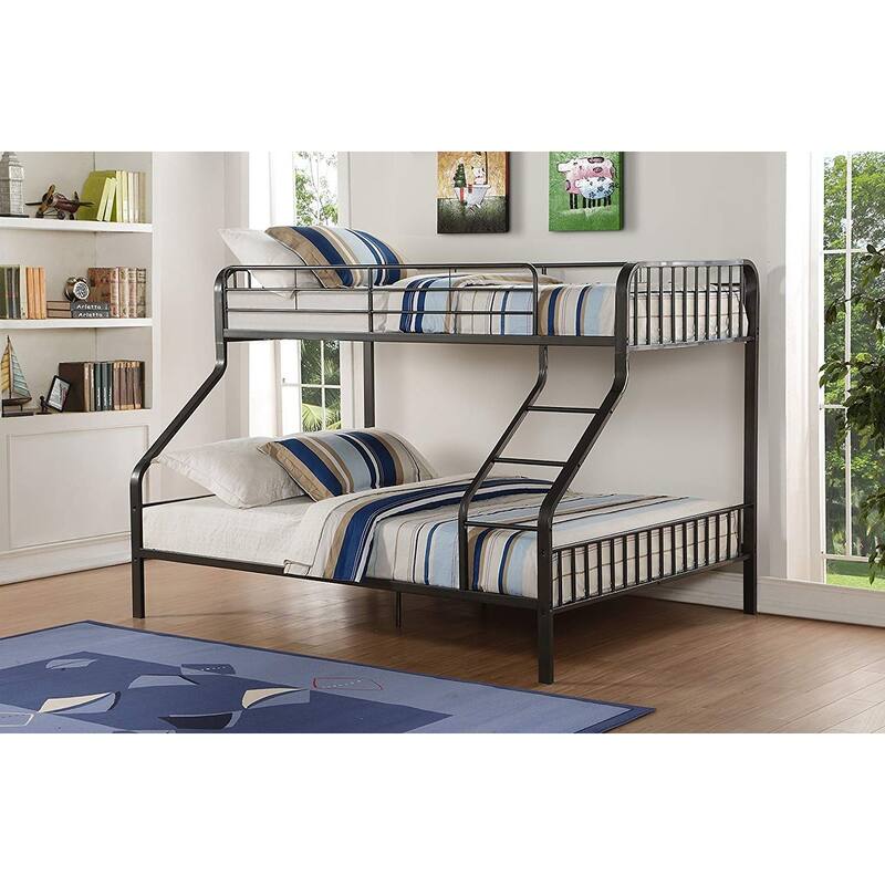 Twin XL Queen Metal Bunk Bed - Space Saving Design, Built-in Ladder & Guardrails, Sturdy Frame