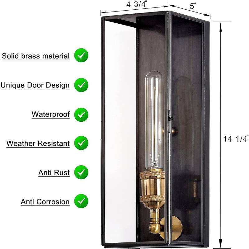 C Cattleya Solid Brass Outdoor Wall Lantern with Tempered Clear Glass Shade