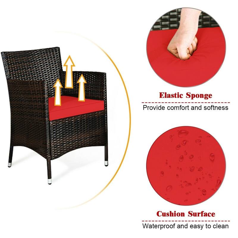 Rattan Patio Conversation Furniture Set with Glass Table and Comfortable Sofa - 4 Pcs