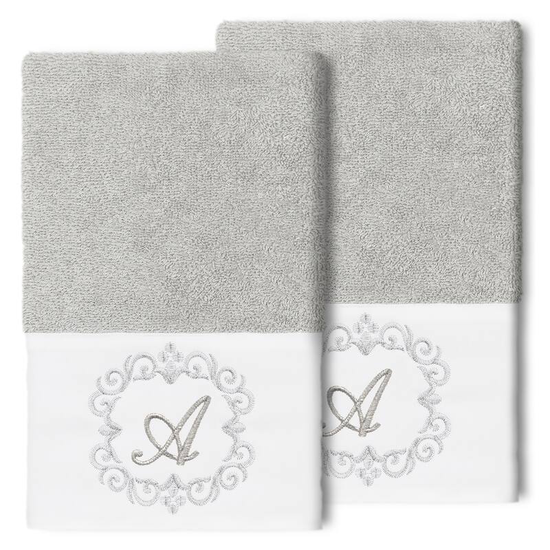 Authentic Hotel and Spa 100% Turkish Cotton Monica 2PC Embellished Hand Towel Set - A - Light Gray