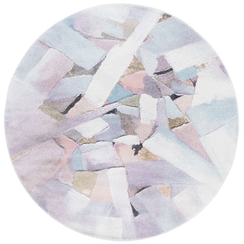 SAFAVIEH Porcello Odyle Mid-Century Modern Abstract Rug - 6'7" Round - Blue/Pink
