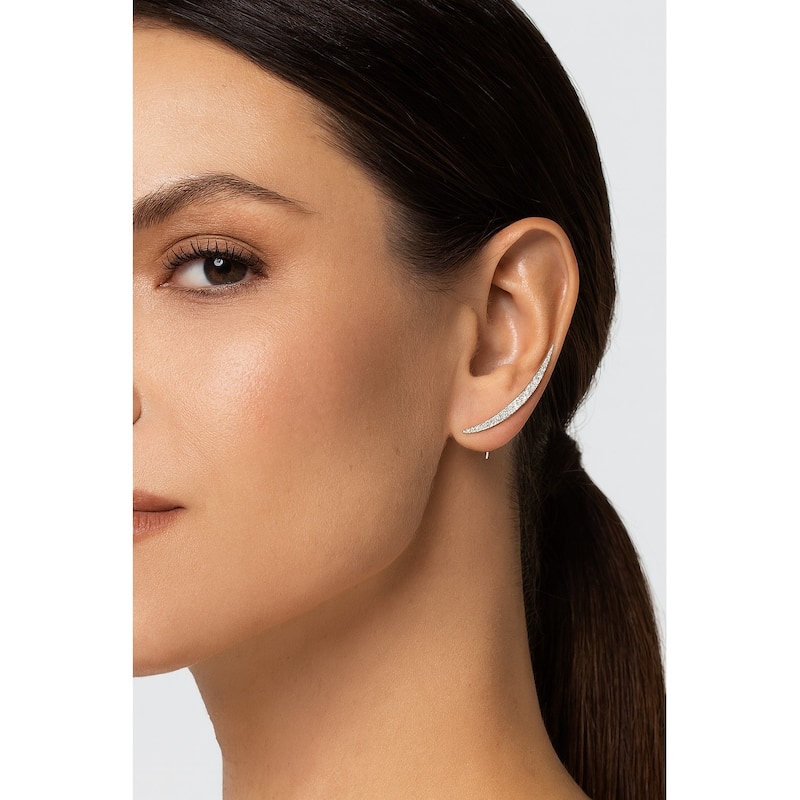 Rhodium Cubic Zirconia Crawler Earring - 1.5"