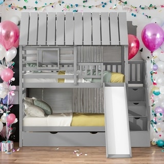 Twin Over Twin House Bunk Bed With Trundle And Storage