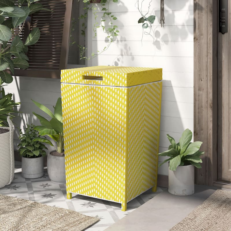 Courtnie Contemporary Wicker Outdoor Poolside Towel Hamper by Furniture of America - Yellow