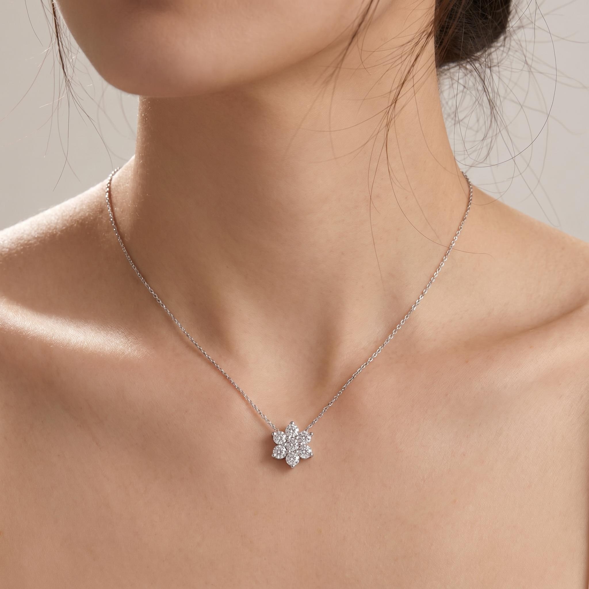 Bliss Diamond 1/2Ct 7-Stone Diamond Pendant White Gold 18" Necklace