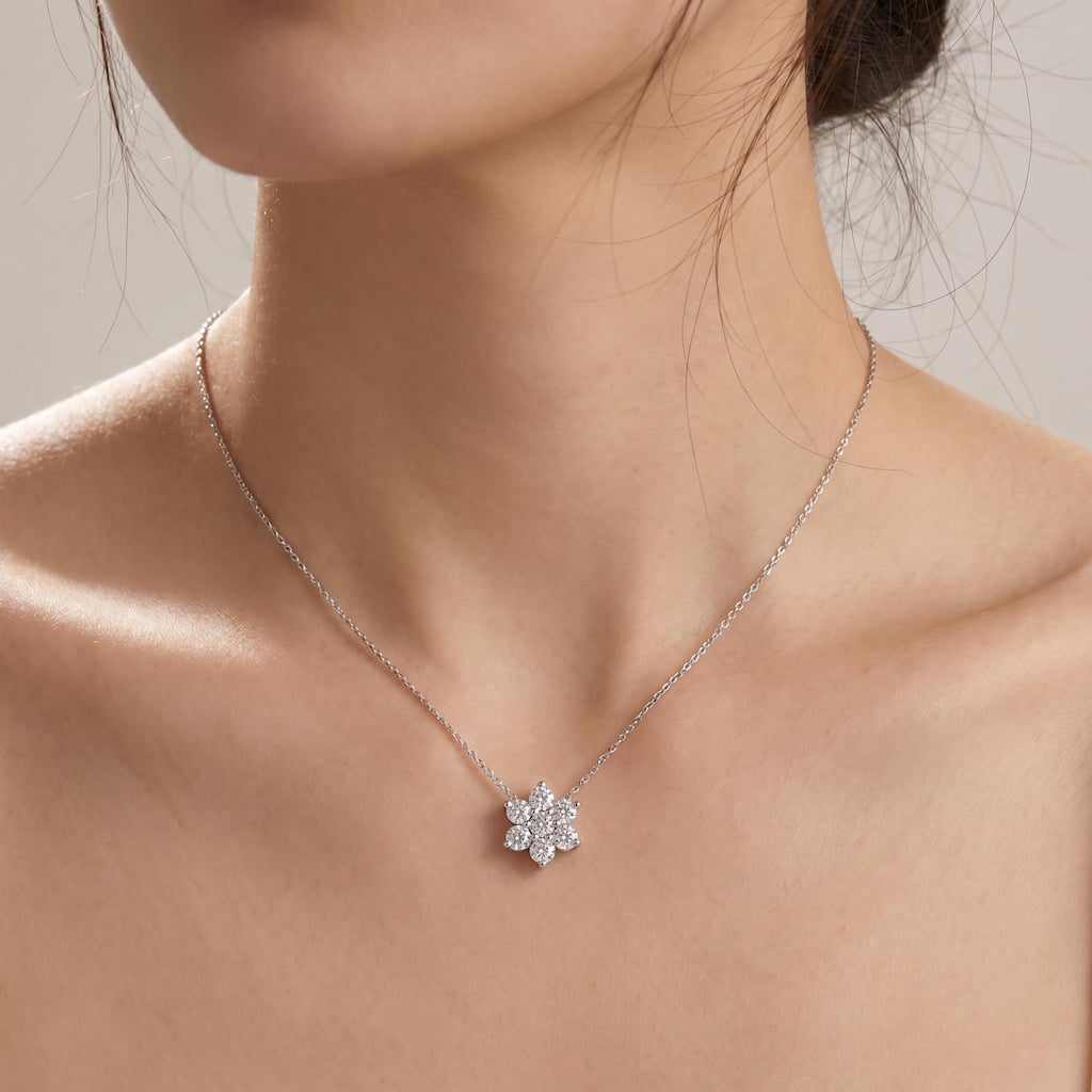 Bliss Diamond 1/2Ct 7-Stone Diamond Pendant White Gold 18" Necklace