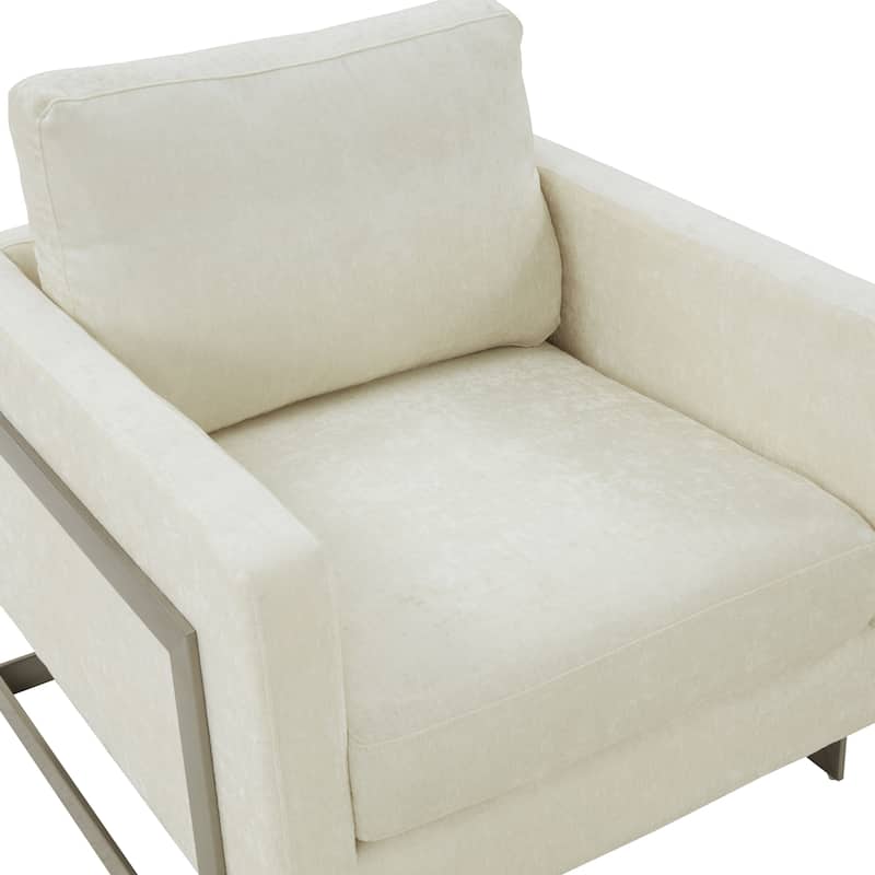 Modrest Prince Contemporary Off White Fabric and Silver Accent Chair