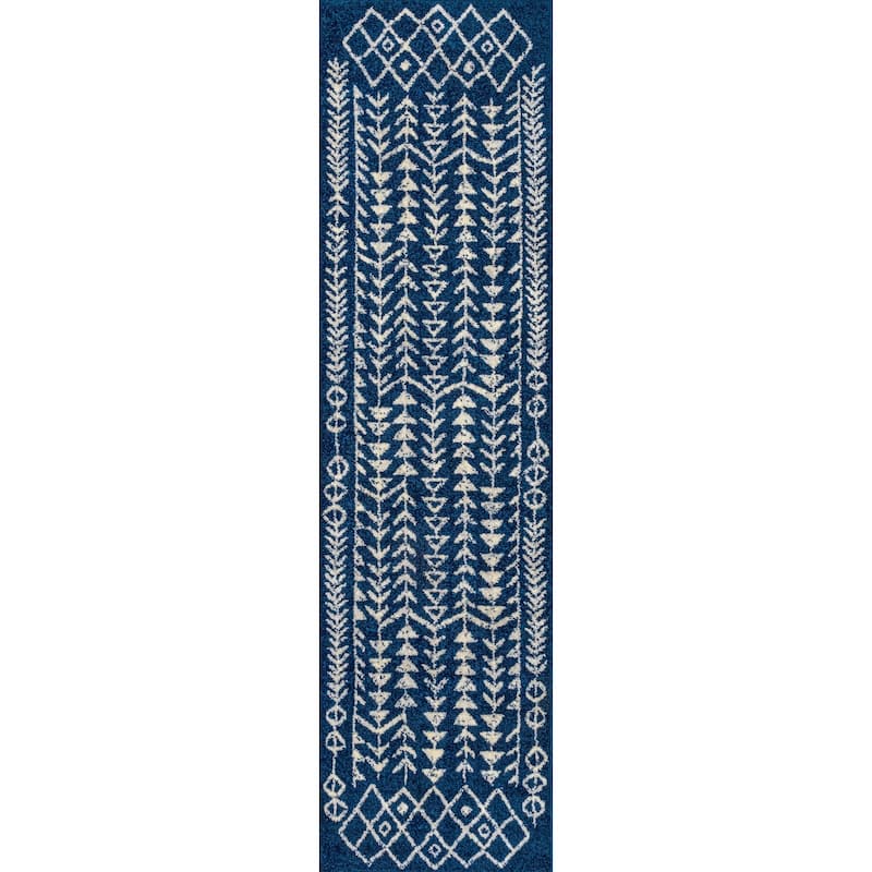 JONATHAN Y Asilah Moroccan Geometric Area Rug - 2 X 8 - Navy/Cream