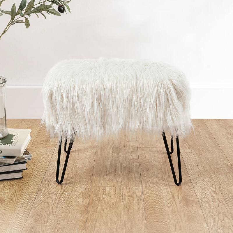 Mongolian Fauxfur Ottoman