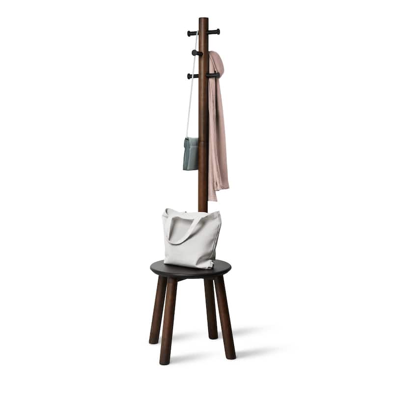 Umbra 1014257 Pillar 20 x 65" MDF and Steel Coat Rack with Storage - Black / Walnut